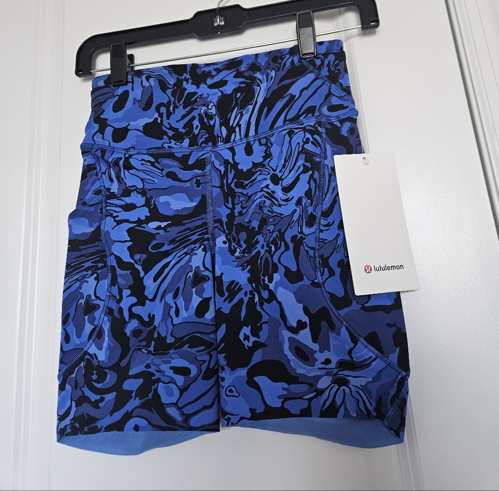 NWT Lululemon Fast&Free High-Rise Short 6" 5 Pocket Flower Galactic Cobalt SZ 2